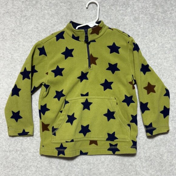 Hanna Andersson 110 Size 5 Fleece 1/4 Zip Pullover Green Blue Stars - Picture 1 of 6